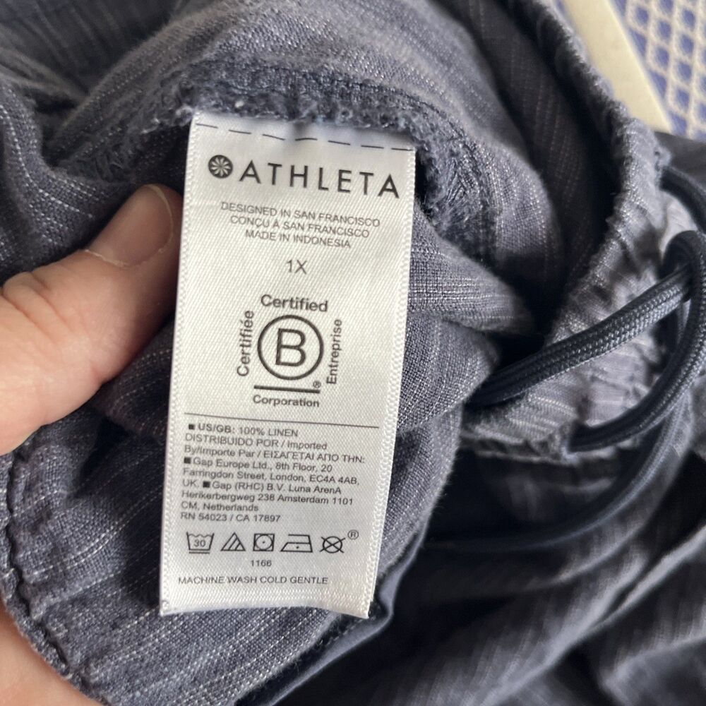 Athleta Pants Women 1x Blue Stripe Retreat Linen Split Leg Beachy Boho Casual - Picture 6 of 7
